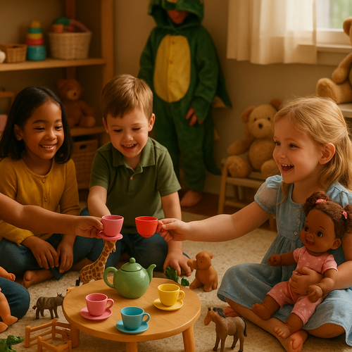 Bilden visar barn som leker tillsammans.